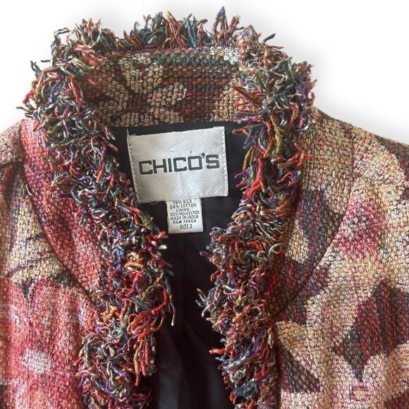 Vintage Y2K Chico's Silk Tapestry Jacket Floral Earth Tones Size 2 Boho Hippy - Picture 5 of 8